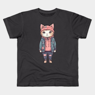 A cute kitty wearing street fashion Kids T-Shirt